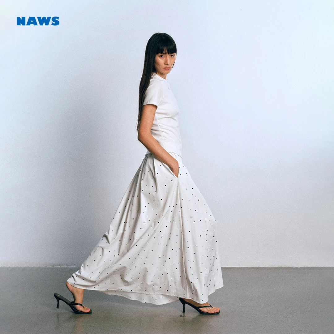 NAWS 波尔卡短袖连衣裙【Nice系列)假两件波点拼接休闲连衣裙