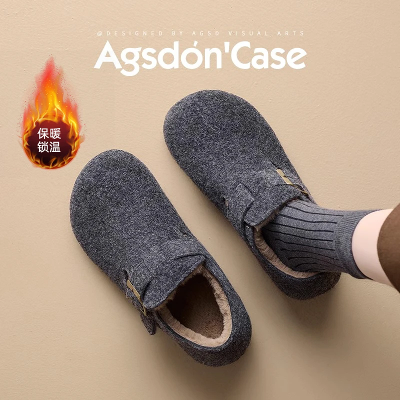 奥古狮登灰色勃肯鞋女2025新款冬季厚底加绒棉鞋雪地靴全包一脚蹬