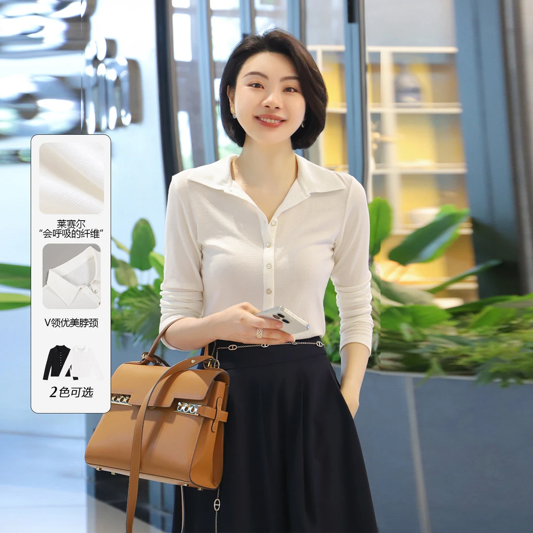 大洪洪【云朵POLO】早秋新款POLO领超细美丽诺羊毛针织衫女打底上衣