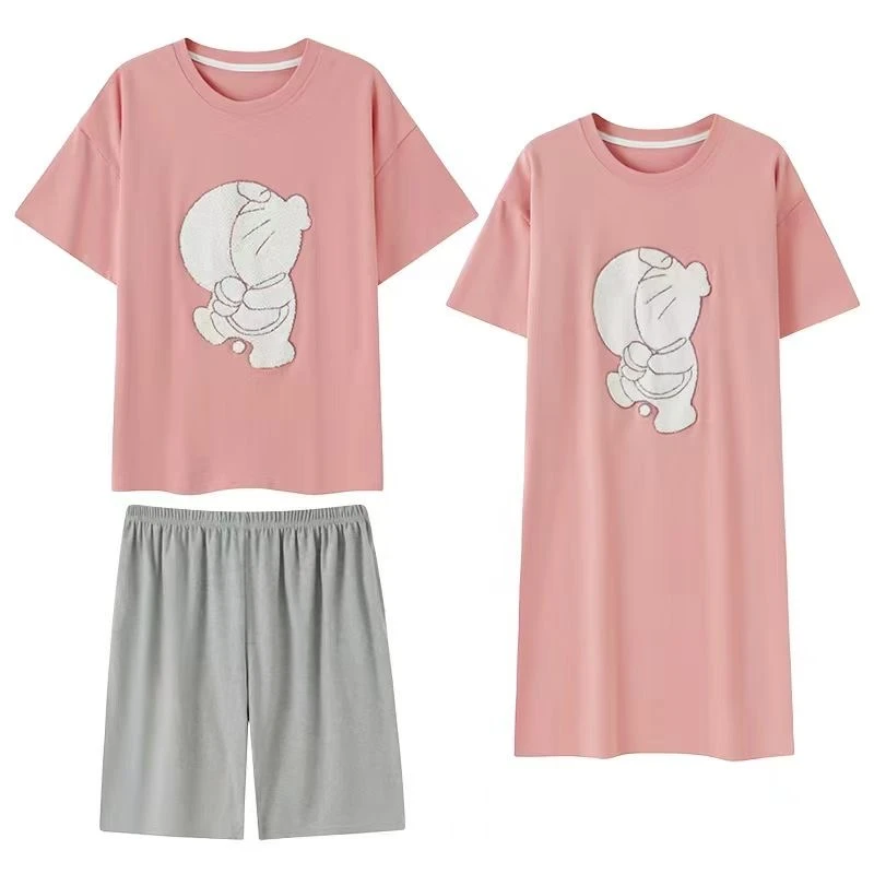 叮当猫女士夏季短袖套装+睡裙 三件套