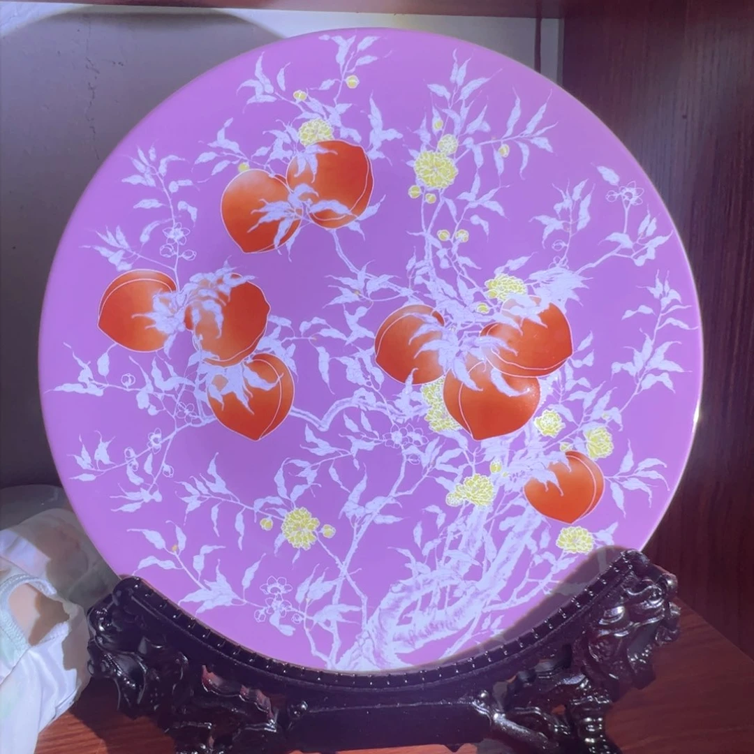 瓷片景德镇陶瓷九桃大盘（带支架）