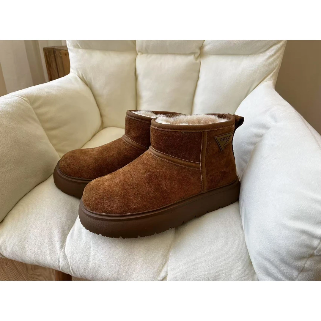 小文姐 XZ008-冬季增高加绒加厚雪地靴女复古百搭保暖短筒鞋