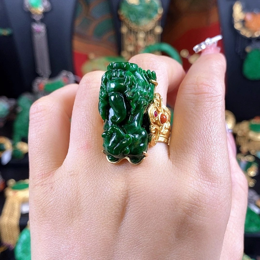 翡翠银S925镶嵌戒指戒指