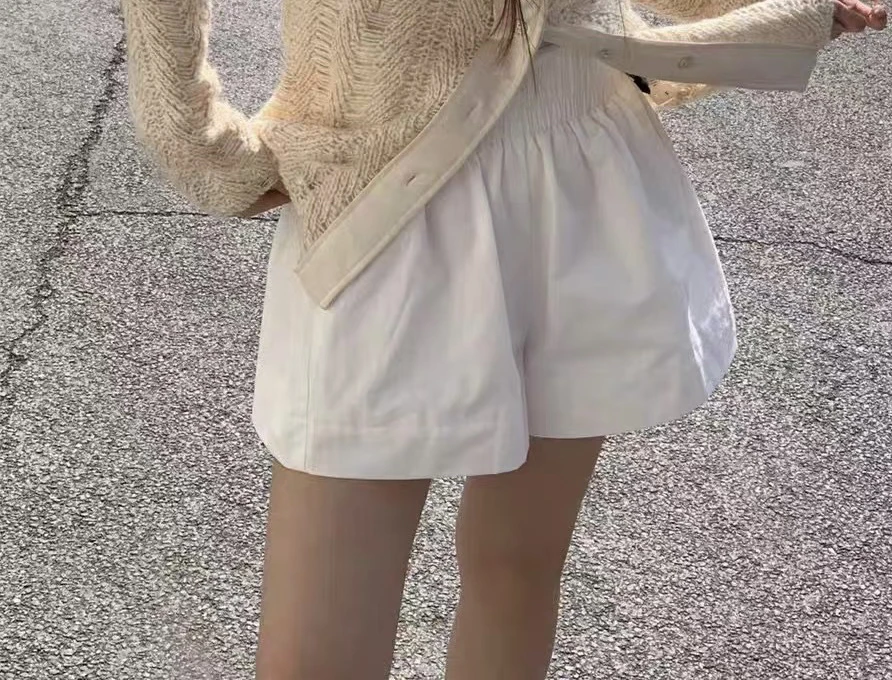 时尚气质夏季纯色薄款韩版白色短裤高腰网红三分裤