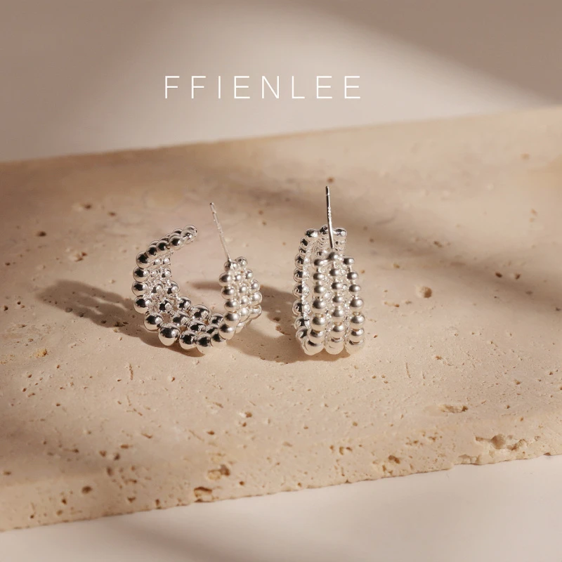 925银耳饰 <凝珠>气质百搭多层银珠小C圈耳环简约小众设计感耳圈
