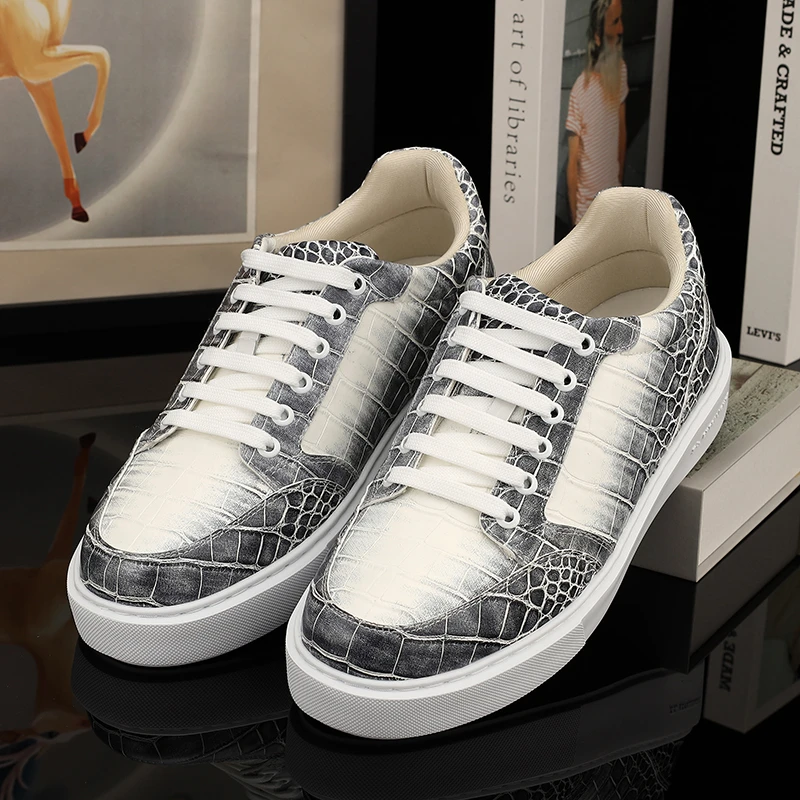 鳄鱼皮男士搽色休闲板鞋