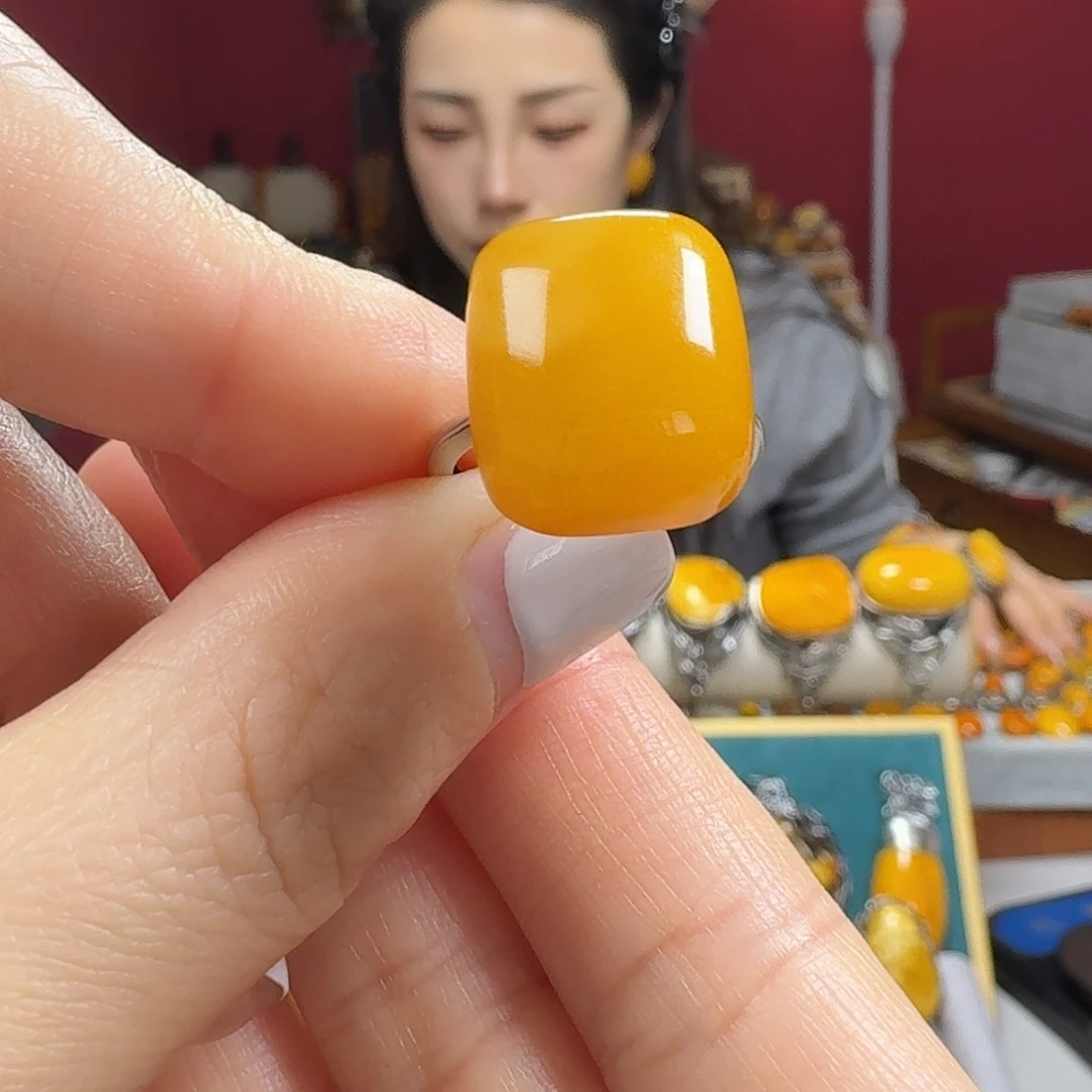 蜜蜡银S925镶嵌手链戒指