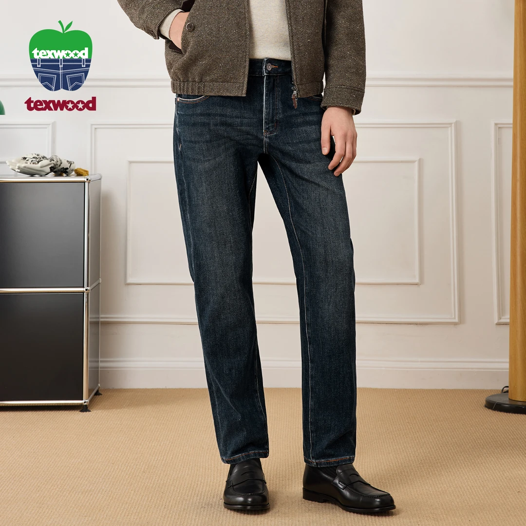 【高弹/加绒】TEXWOOD苹果男牛仔裤秋冬新品舒适直筒厚款休闲男裤子