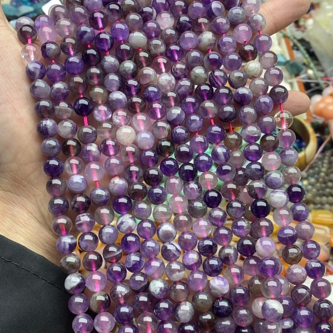 玛瑙/玉髓未镶嵌珠宝半成品一条天然A级8mm梦幻紫晶
