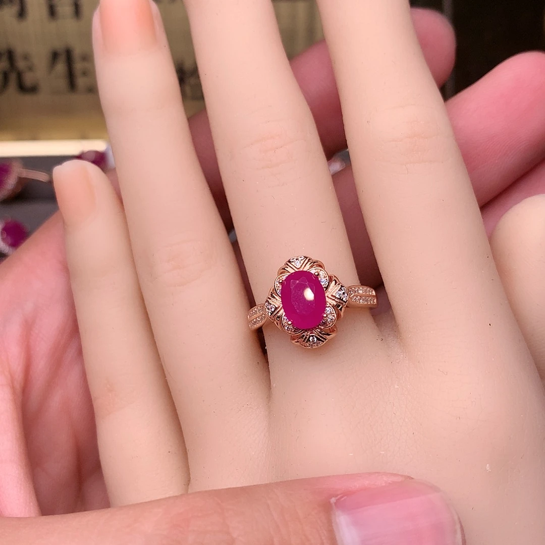红宝石戒指银S925镶嵌