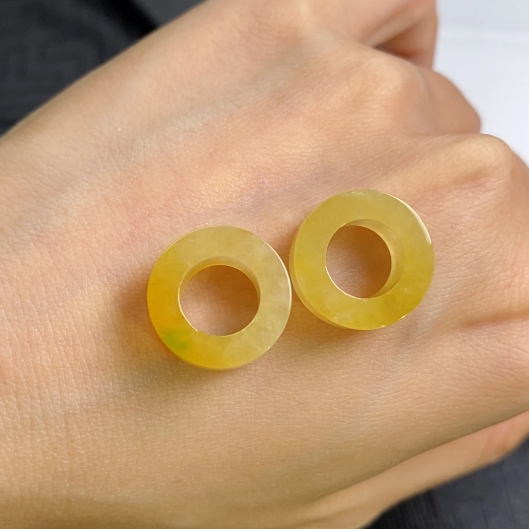 翡翠未镶嵌耳饰黄翡路路通