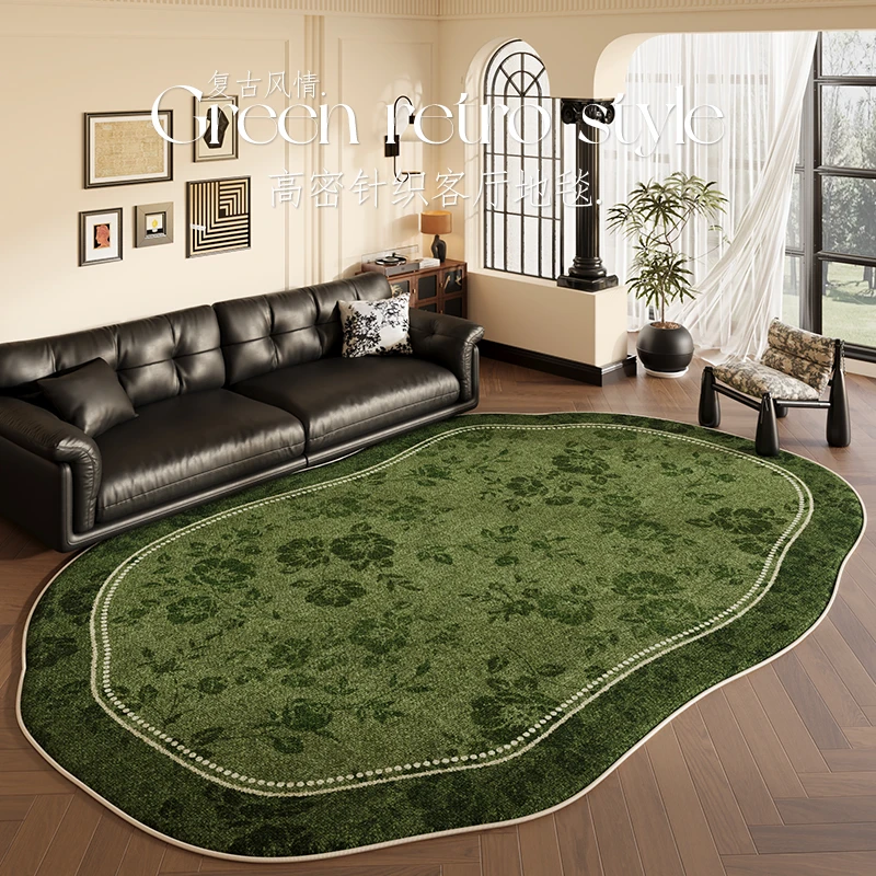 中古绿色客厅地毯复古风高级感异形沙发地垫卧室茶几防水防滑毯子
