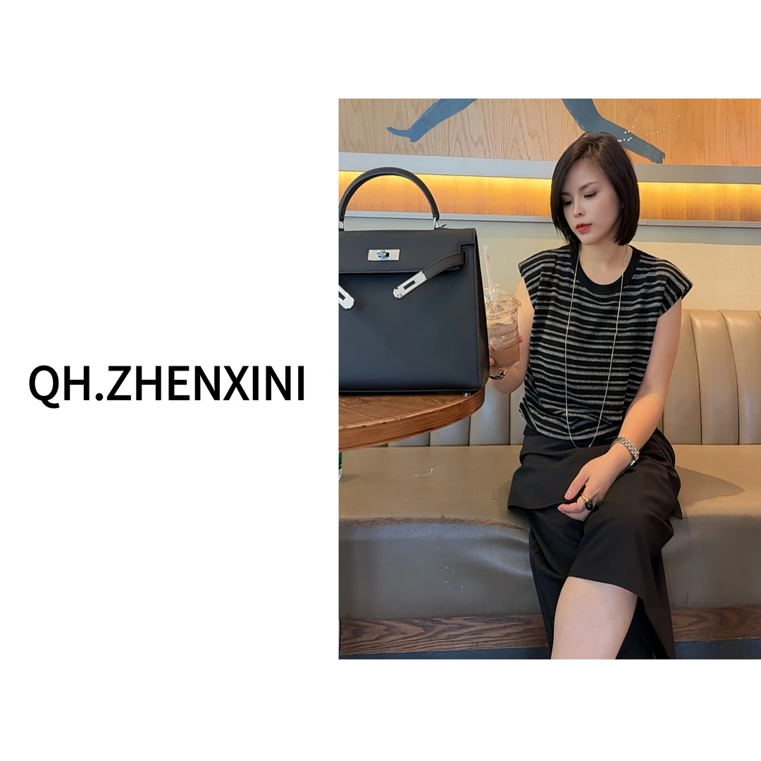 Q后严选.夏季简约百搭女士条纹设计文艺风小T恤88373