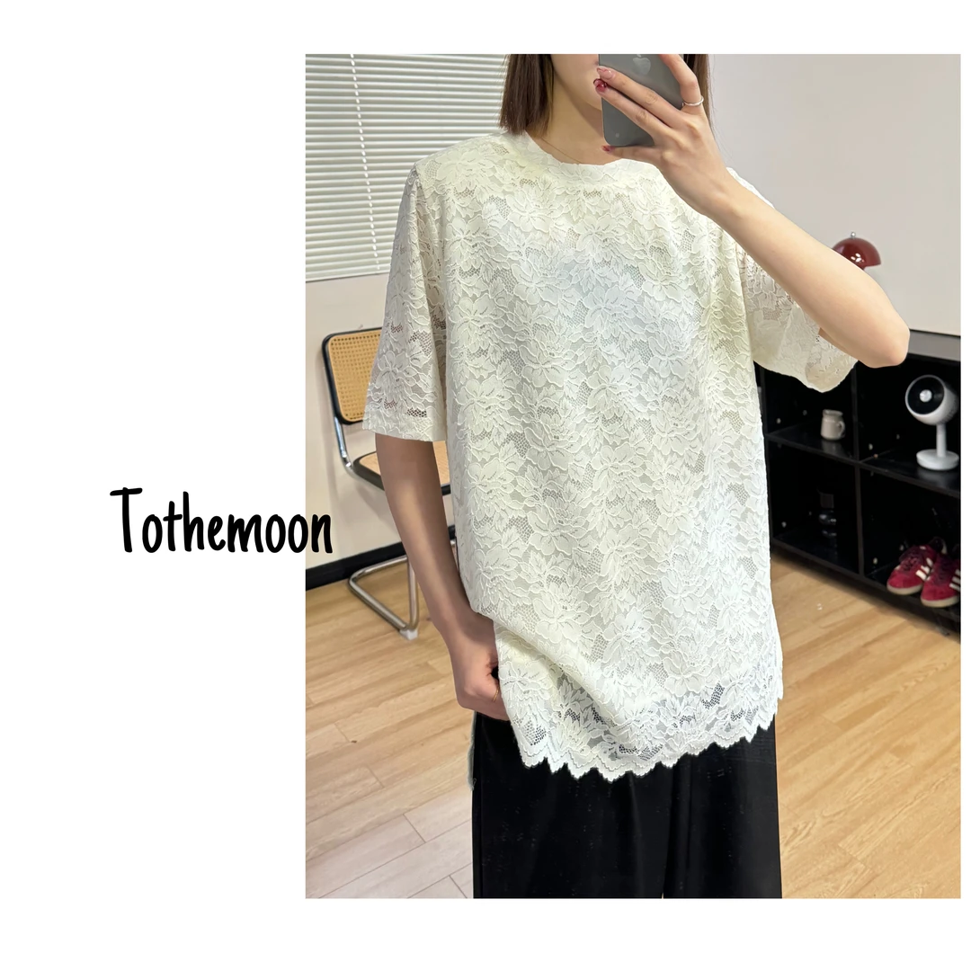 UpSd 原创【韵雅】2025早春蕾丝镂空提花短袖休闲百搭宽松T恤