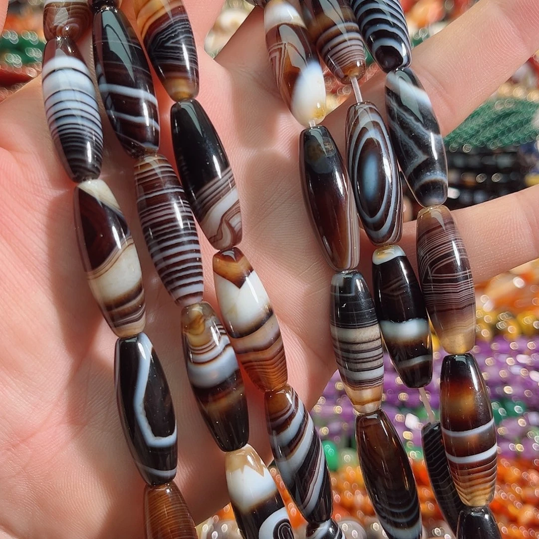 玛瑙/玉髓未镶嵌珠宝半成品蚕丝玛瑙天珠一条10x30mm