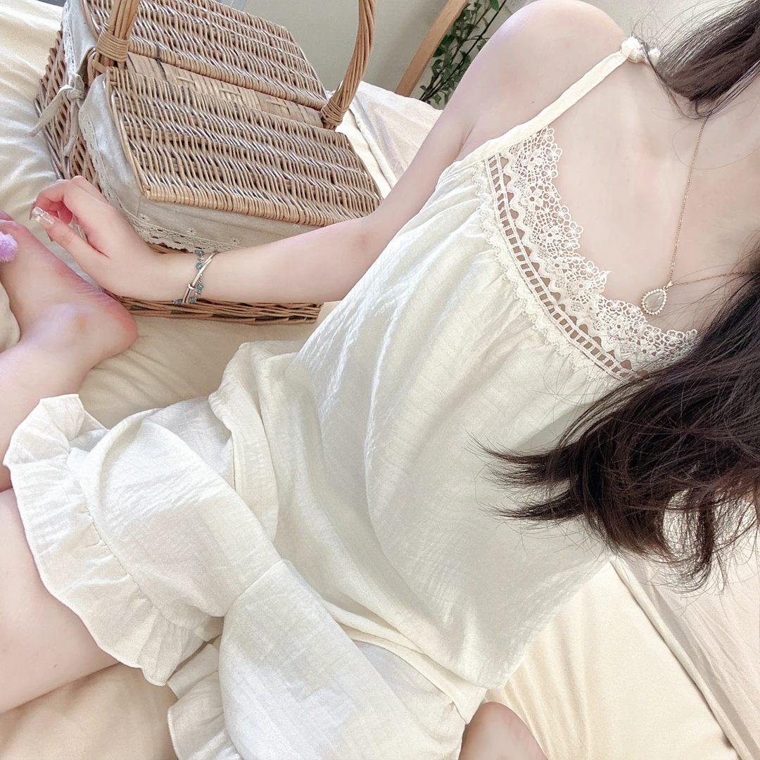 【带胸垫一体】吊带短裤睡衣女2025新款夏季薄款甜美家居服套装