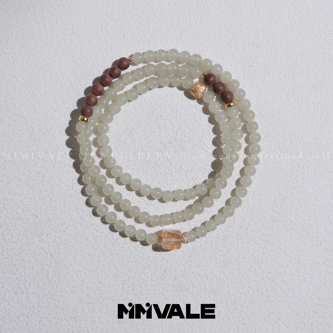 秘密山谷【青山远黛】原创晴水和田玉小树胶方糖降真香手串MMSG8168