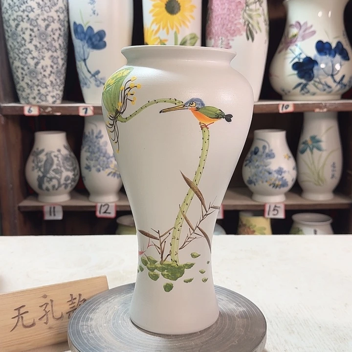 陶莲子鸟梅瓶新款新款陶瓷