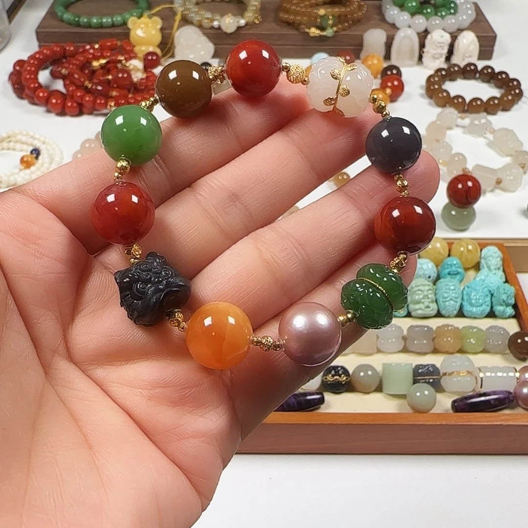 和田玉18K金镶嵌手链