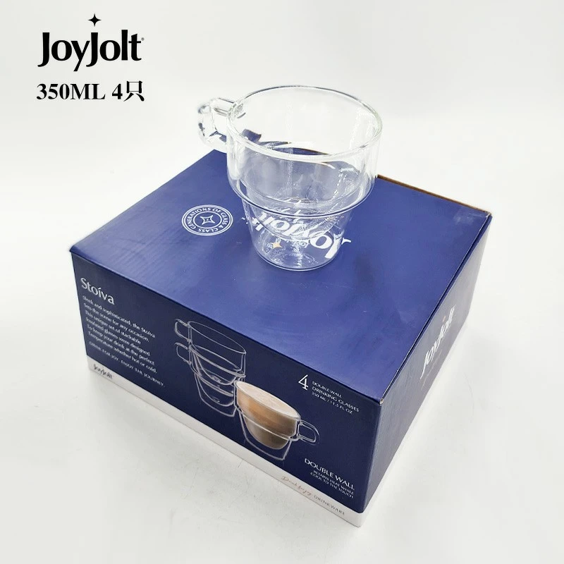 JO咖啡杯Stoiva双层可堆叠4只装350ml带彩盒花瓶摆件玻璃花盆