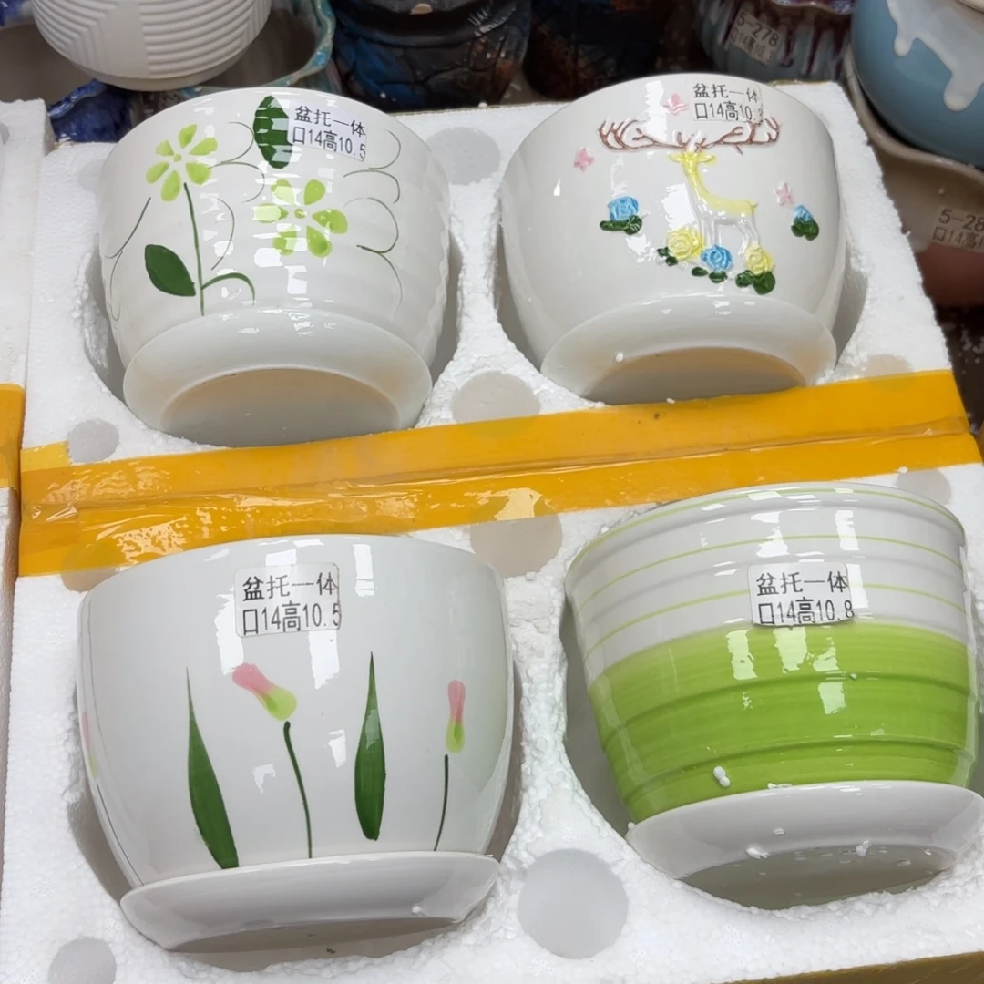 @夏西陶瓷花盆@@四个手绘