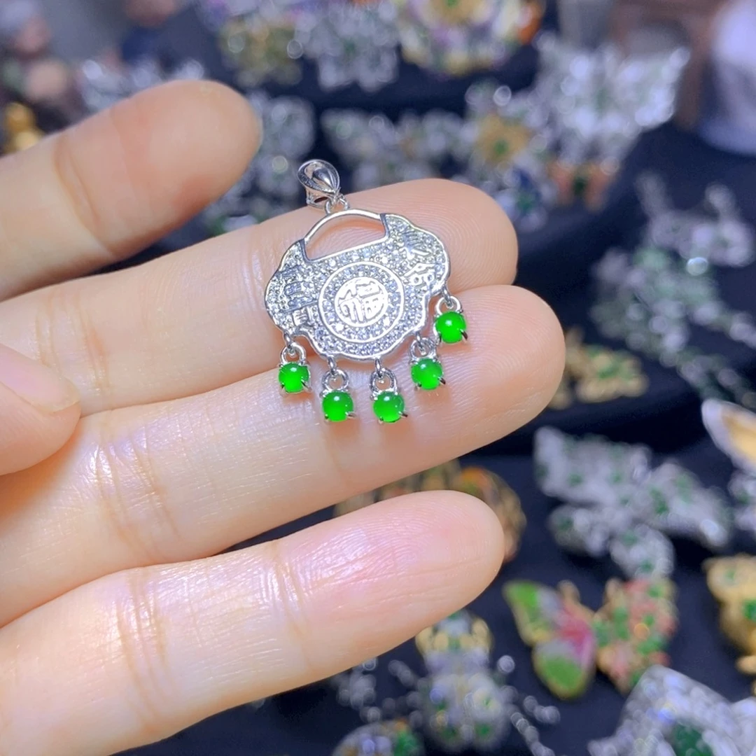 翡翠银S925镶嵌吊坠(不含链)天然翡翠