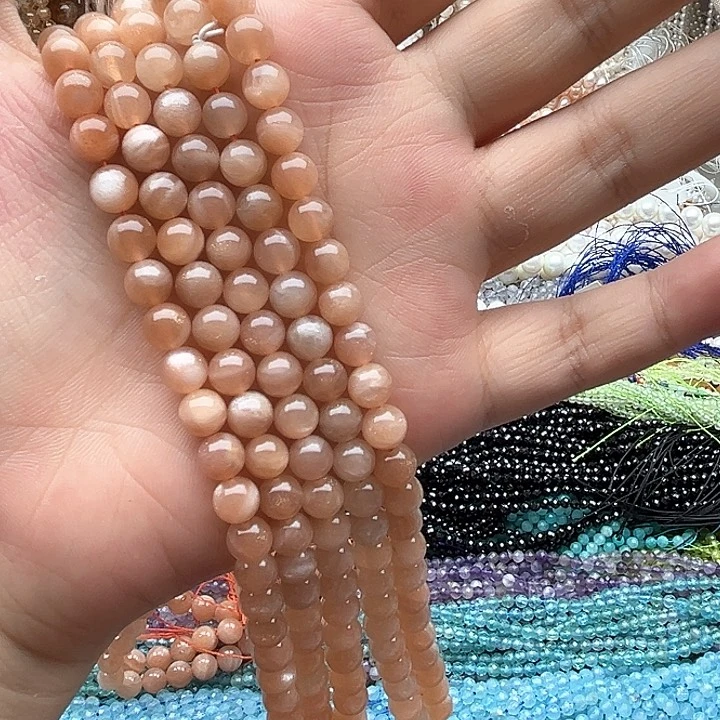 未镶嵌玛瑙/玉髓珠宝半成品一条6mm左右太阳石