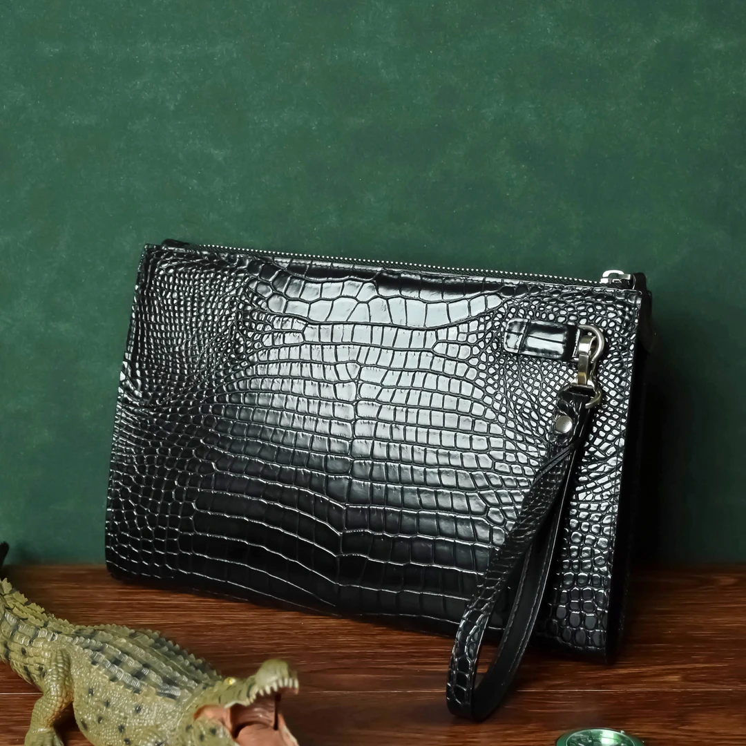 鳄鱼纹手包男2025新款真皮大容量商务休闲潮多功能多卡位钱包手包