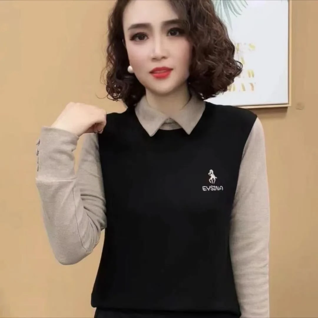 【运补6-8米】新品时尚双面德绒洋气百搭气质冬季假两件长袖打底衫