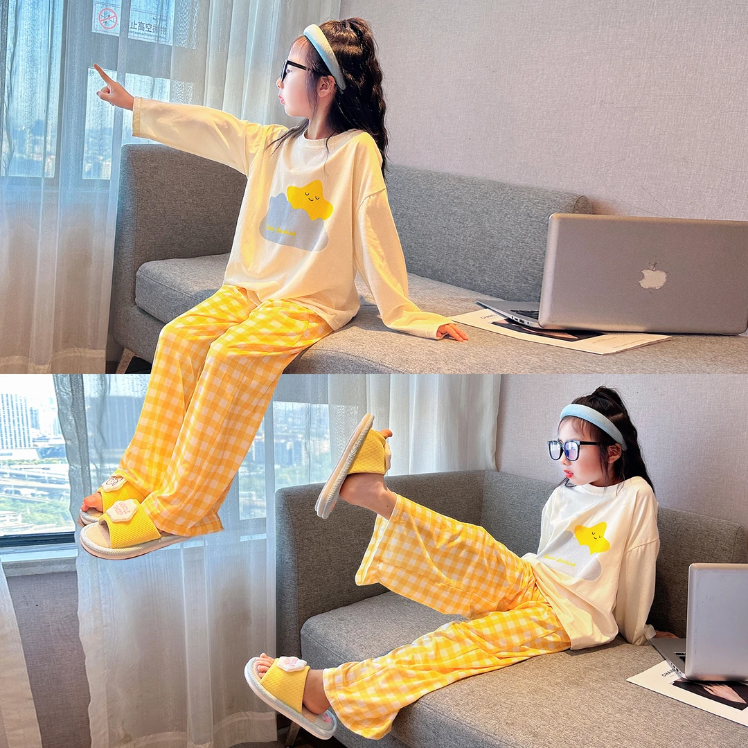 女童睡衣秋季2025新款儿童纯棉家居服初中生女孩春秋长袖长裤套装