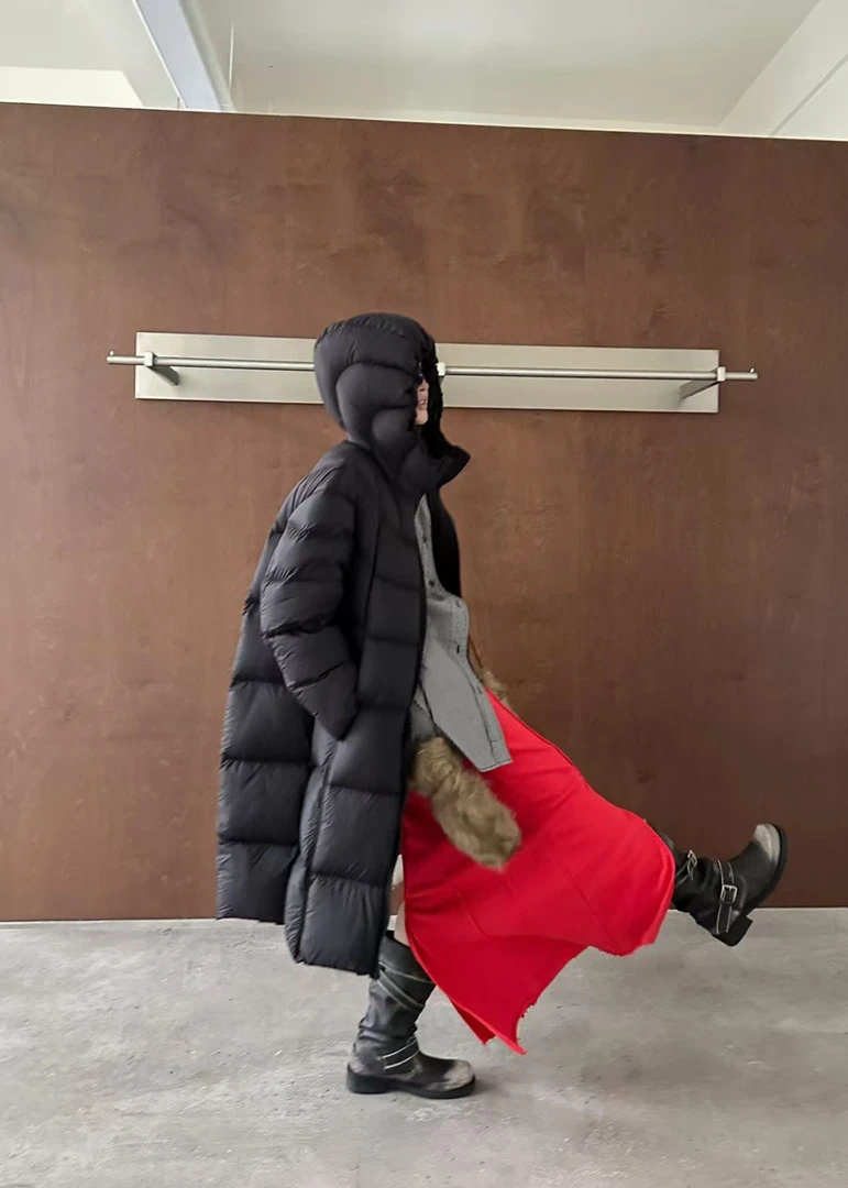 花苞帽长款韩版网红长款立领女情侣韩系短款面包羽绒服