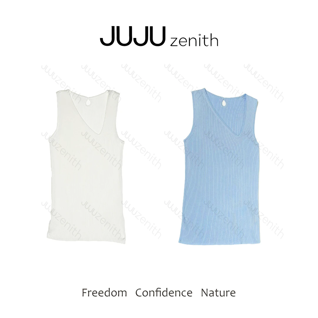 JUJU·冰川·斜领时尚麻丝弹性透气百搭背心