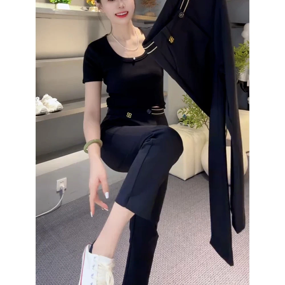 夏季新款大码胖mm适用的黑色高腰直筒显瘦薄款九分休闲女裤2025
