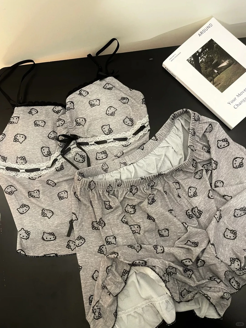 【kitty脑袋】纯欲甜美带胸垫吊带睡衣女夏季新款套装外穿家居服夏