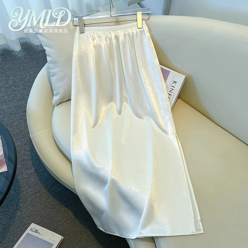 鹅黄色醋酸肌理感半身裙女2026夏日轻薄新款提花松紧中长款直筒裙