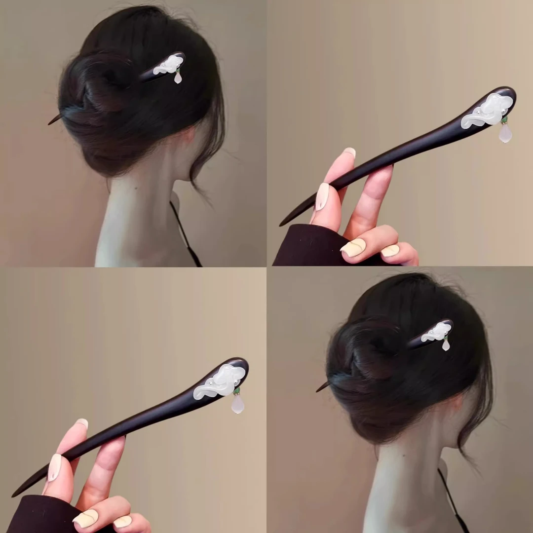 云织千祥~新中式黑檀木簪子!古风高级感现代简约盘发钗旅行发卡
