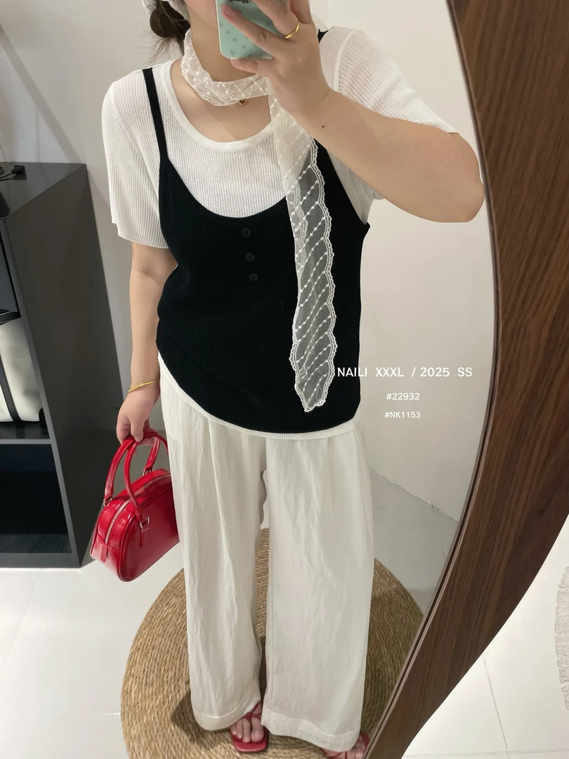 2025夏款大码女装针织衫宽松减龄撞色假两件微胖MM韩版孕妈亚麻