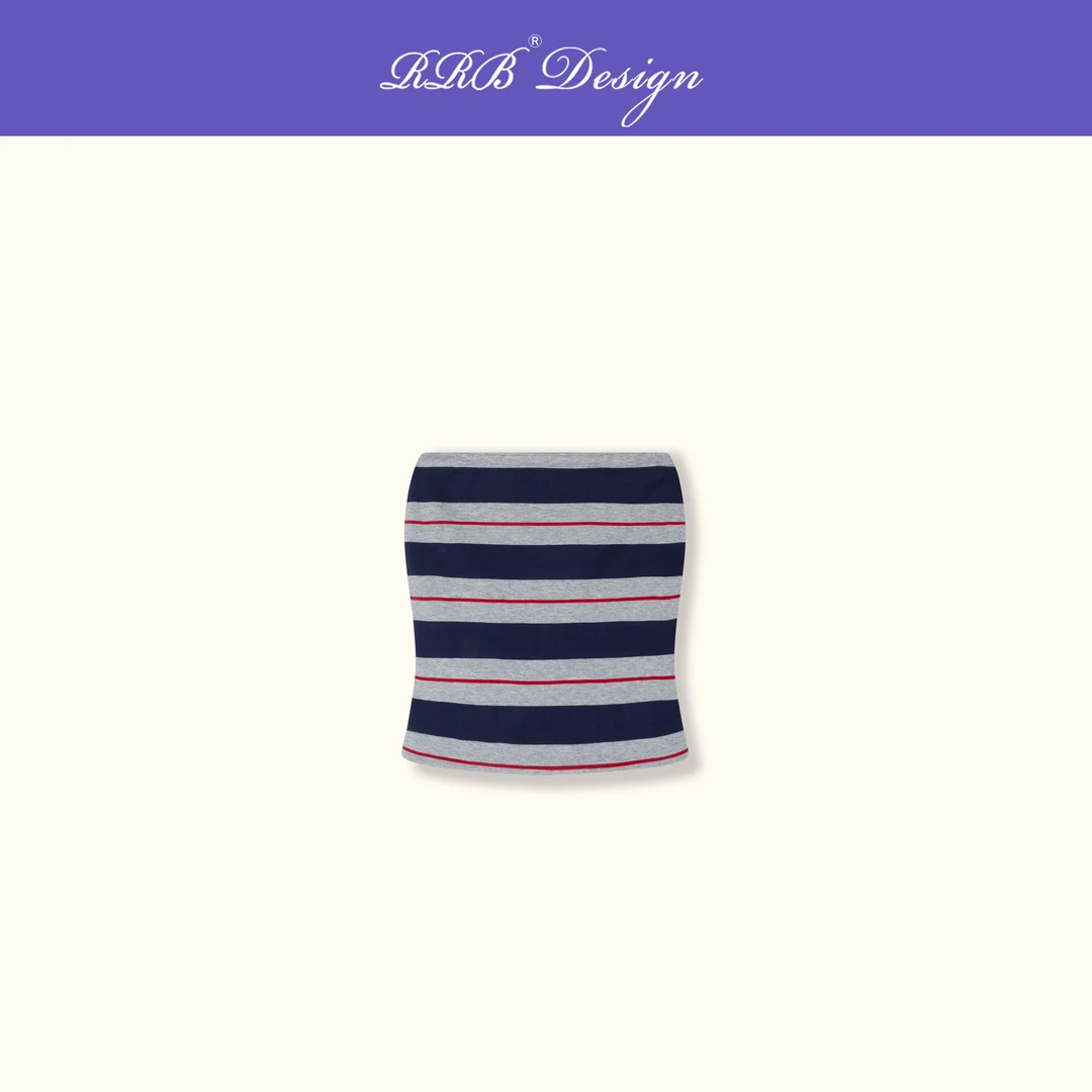 RRB Design「减龄miu系」修身显瘦拼色条纹抹胸背心百搭无袖上衣