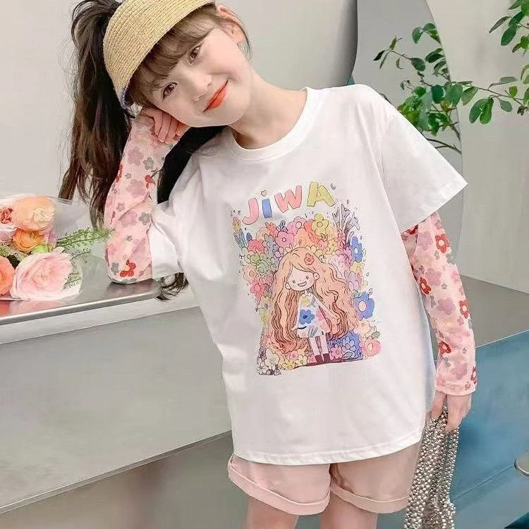 2025夏季洋气拼接防晒T恤两件套大童网红时中大童15岁男童t恤