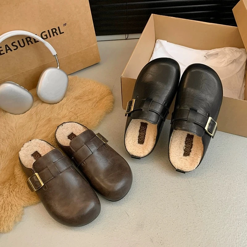 6009#秋冬款时尚休闲复古软底包头拖