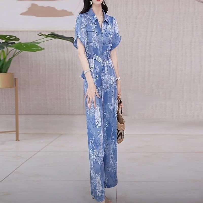 夏季气质休闲修身显瘦上衣裤子套装上衣+裤子