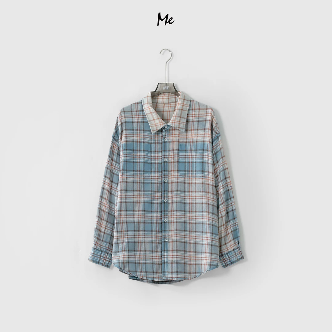 ME【渐变格子衬衫】棉混纺双面穿透气亲肤高级感一手长衬衫MESS0370