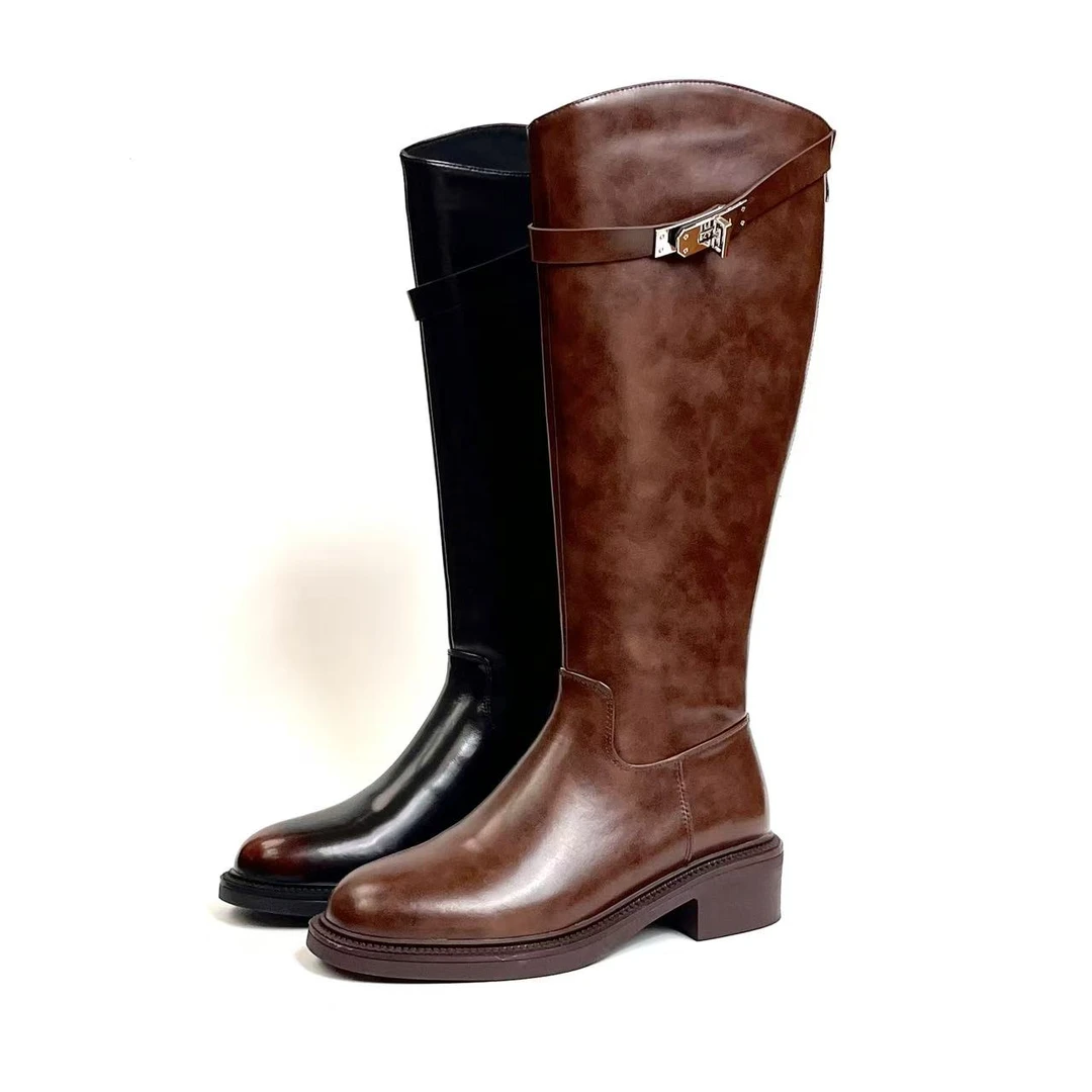 【女匠精选】2025时装靴黑色直筒靴时装冬季过膝圆头MK  7172