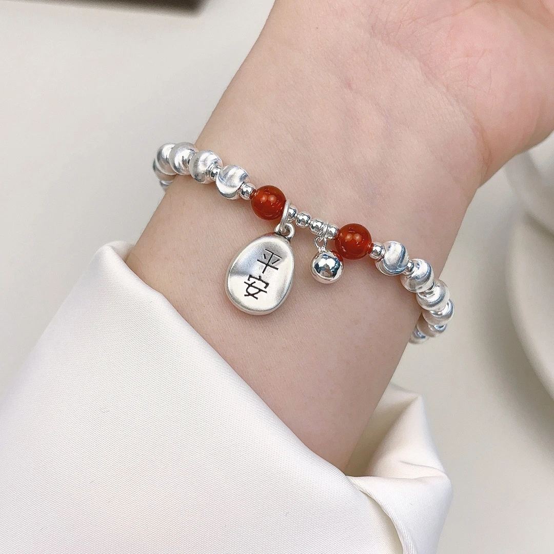 银平安手链新年气氛ins感猫眼珠弹力绳手串时尚百搭饰品轻奢