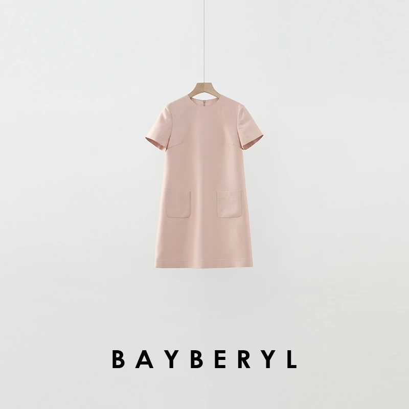BAYBERYL老贝矜贵粉光泽感优雅圆领短袖25春连衣裙DR4L1602-2/13