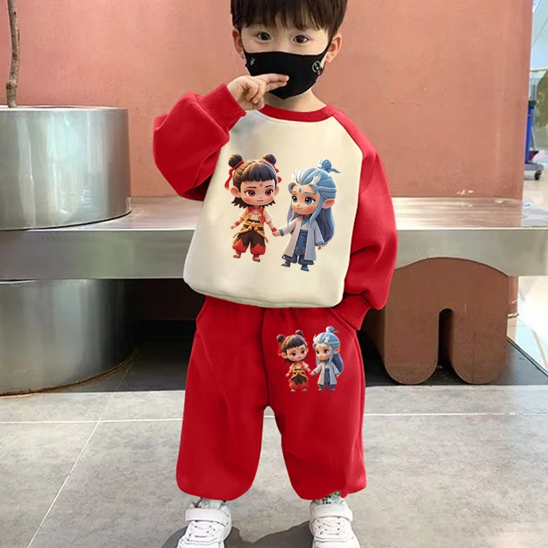 哪吒服装儿童衣服春秋季那女童卫衣套装小孩子长袖长裤国潮两件套