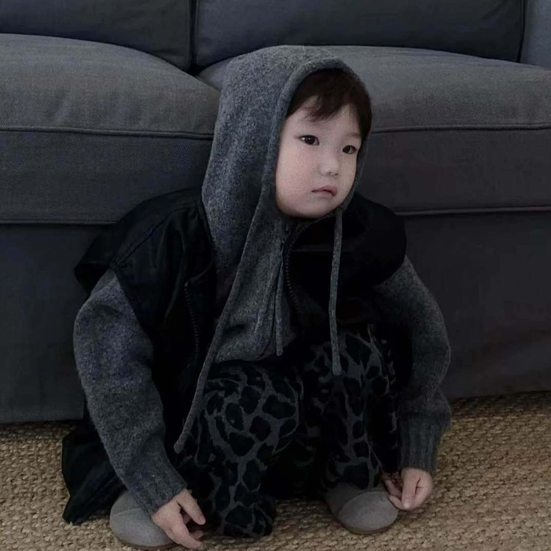 男童帅气套装秋季韩版痞帅炸街皮马甲毛衣儿童三件套豹纹长裤