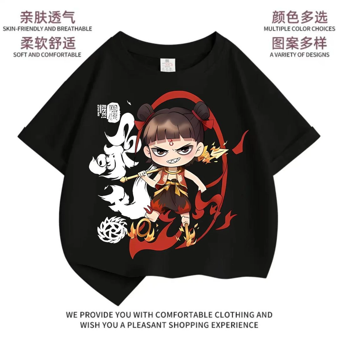 纯棉儿童短袖夏季男女童哪吒T恤休闲半袖2025新款圆领宽松上衣潮t