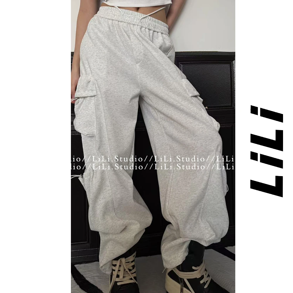 【李里家】大兜袋卫裤女宽松显瘦工装裤松紧腰哈伦裤束脚街舞阔腿裤