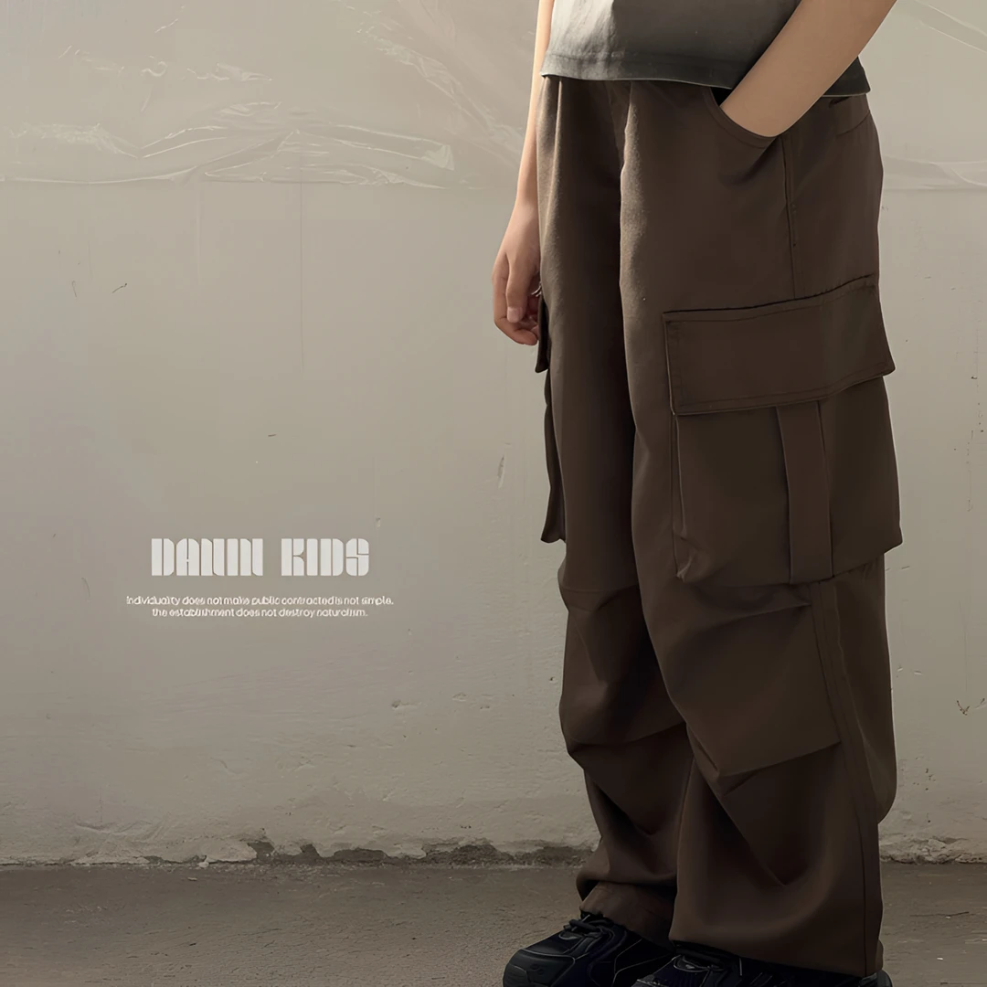 【嗒囜】双面锦斜纹~伞兵直筒工装裤型 男女孩春宽松儿童美式休闲裤